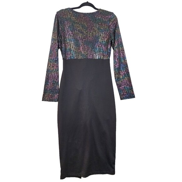 Shein Womens L Black Star Print V-Neck Long Sleeve Ruched Maxi Dress - Picture 3 of 5